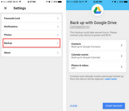 Transfer iphone data via Google Drive