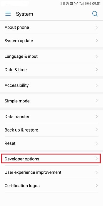Developer Option on Huawei Nova 5