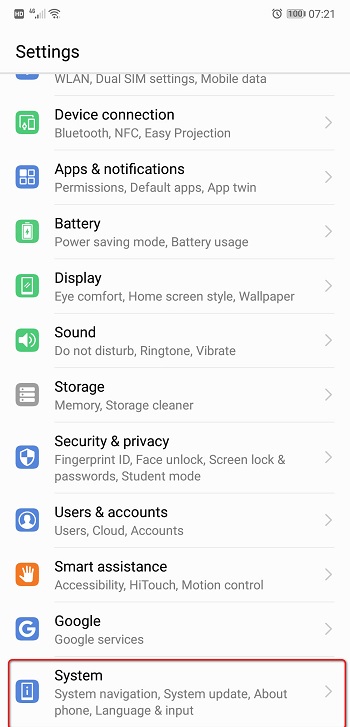 Settings on Huawei P30/P30 Pro