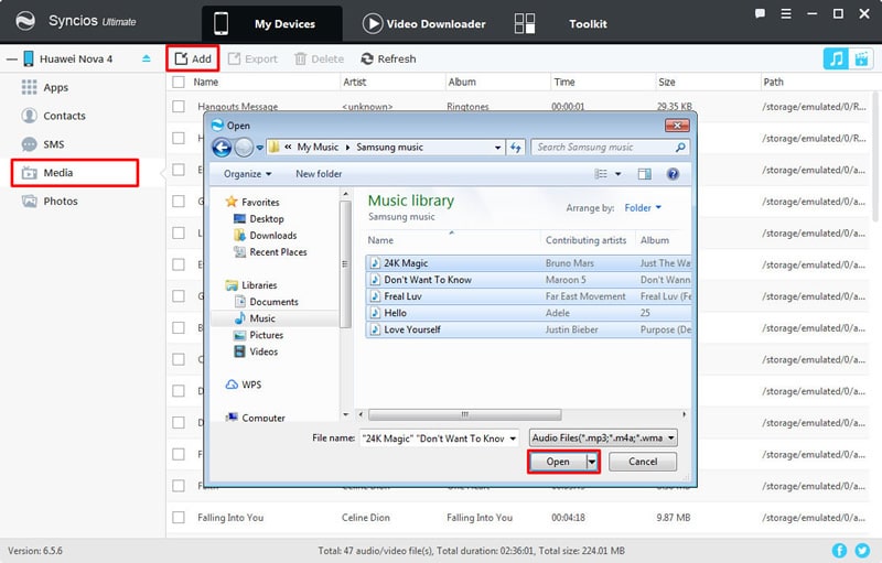 import music file to huawei nova 4