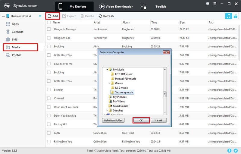 import music folder to huawei nova 4