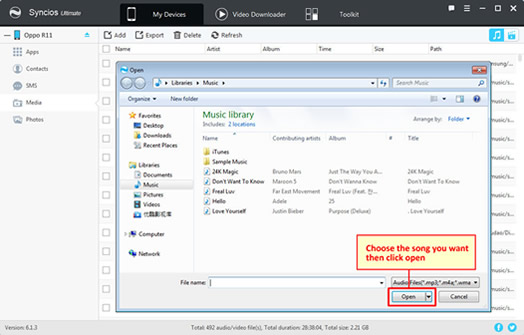 import music to oppo r11/r11 plus step3