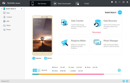import music to Xiaomi Redmi Note 13/14 with syncios manager step1