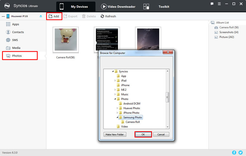 transfer photo album to huawei p10