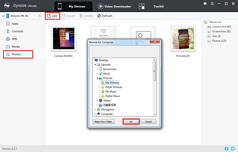 transfer photo album to xiaomi mi a1