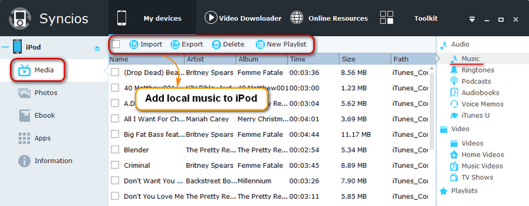 Syncios iPod Transfer