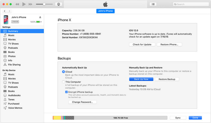 itunes backup iPhone XS notes 