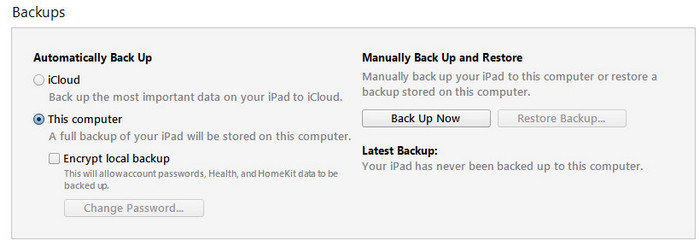 backup iPad using iTunes