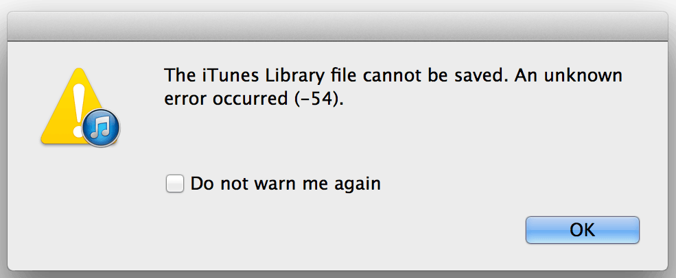 iTunes error 54 notification