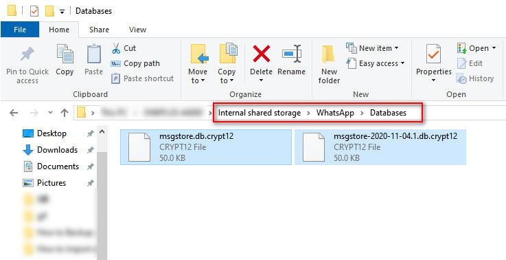 locate whatsapp databases on computer