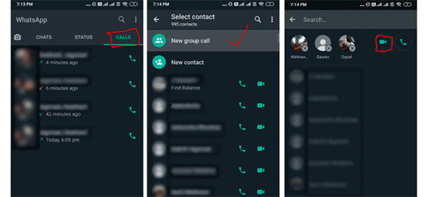 make whatsapp group video call from the calls tab