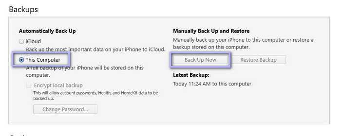 Make iTunes backup of old iPhone