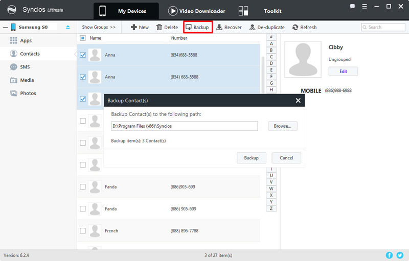 backup contacts
