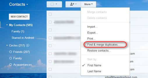 merge duplicate Android contacts from gmail