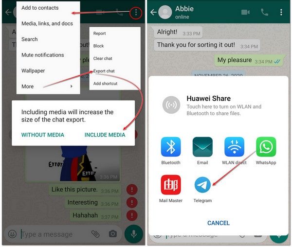 move whatsapp chats to telegram on android phone