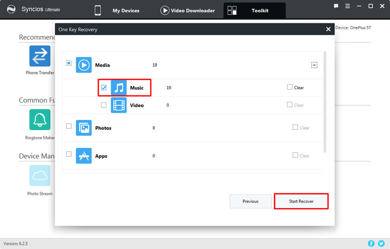 1-click restore music to oneplus 5t step 2