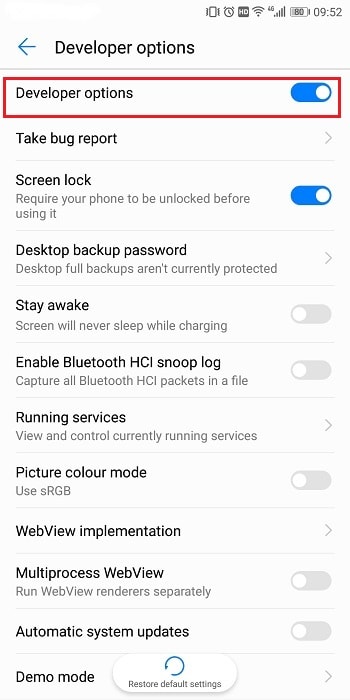 Open Developer Option on Huawei Nova 5