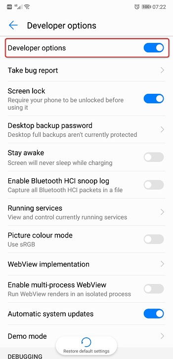 Open Developer Option on Huawei P30/P30 Pro