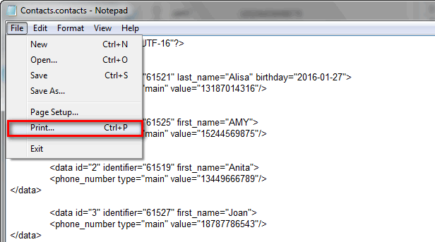 Print Android Phone Contacts