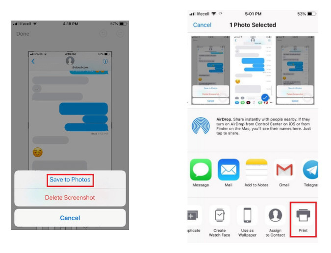 Print iPhone Text Messages Through Screenshots