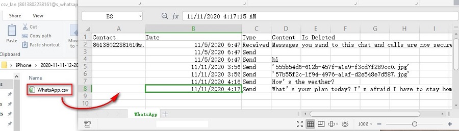 print WhatsApp chats via excel