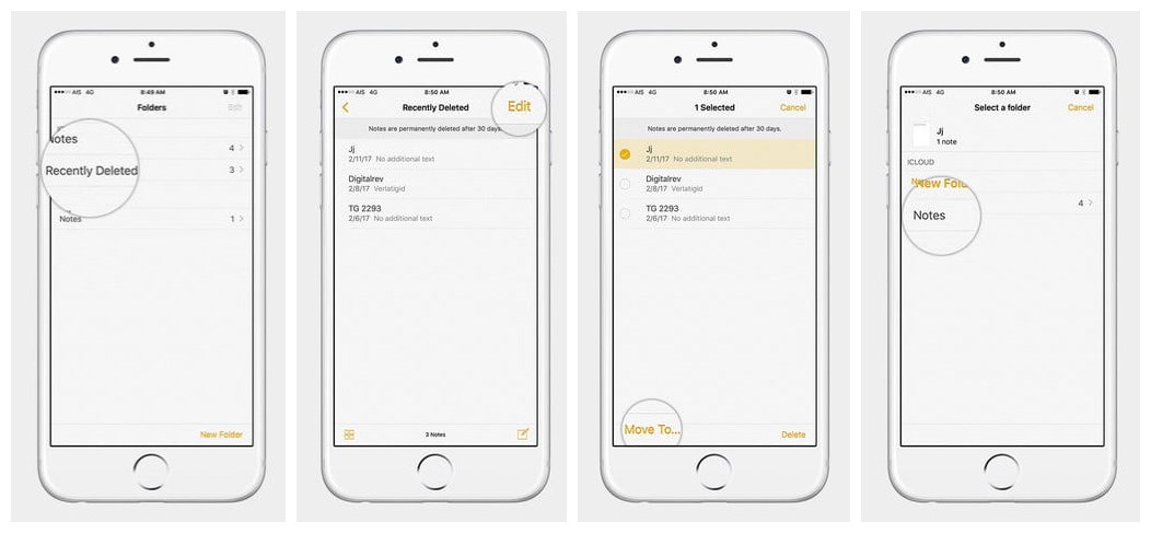 no recently deleted notes folder on iphone