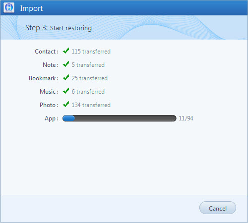 start restoring from iOS Device