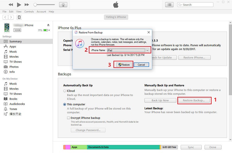 restore iPad data to iPhone 16 with itunes