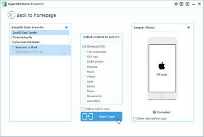 restore iPhone se contents