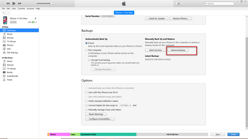 restore iphone 11 from itunes