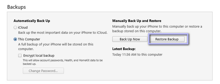 Restore iTunes backup to iPhone 13