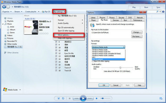 Rip CD with Windows Media Player