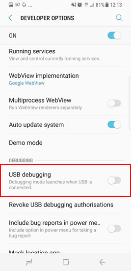 debug samsung galaxy s8 step5