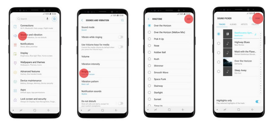 Choose ringtone on Samsung Galaxy S9/S9+