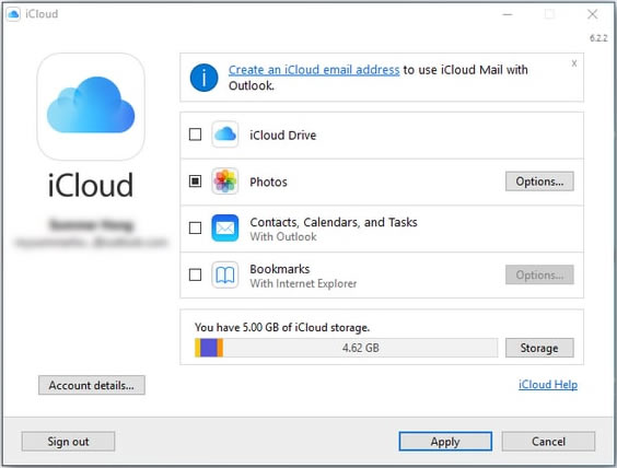 set icloud for windows
