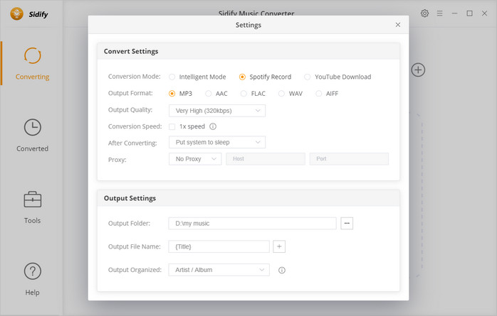 set parameters of converted songs