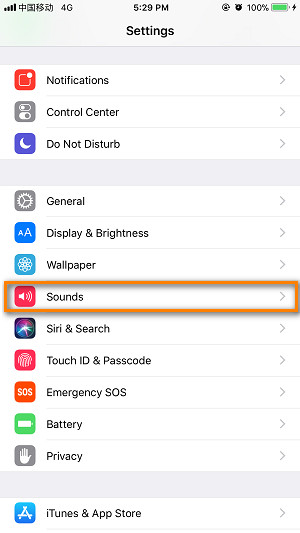 find Sounds setting on iPhone 8/8 Plus
