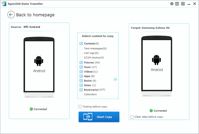 sync HTC to Samsung Galaxy S6