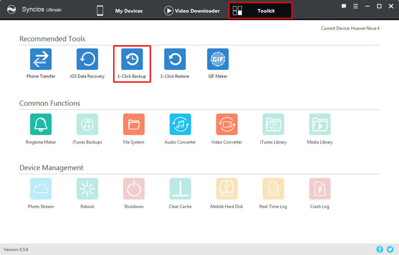 syncios 1 click backup huawei nova 4