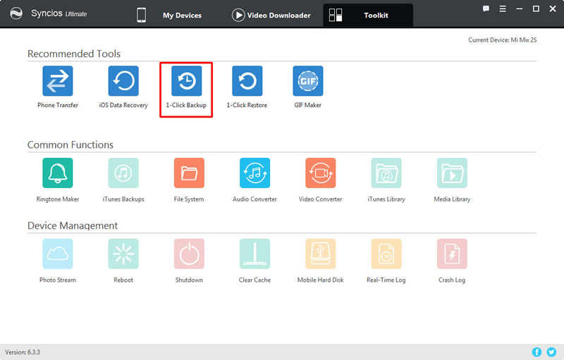 syncios 6.3.3 version 1-click backup Xiaomi 15