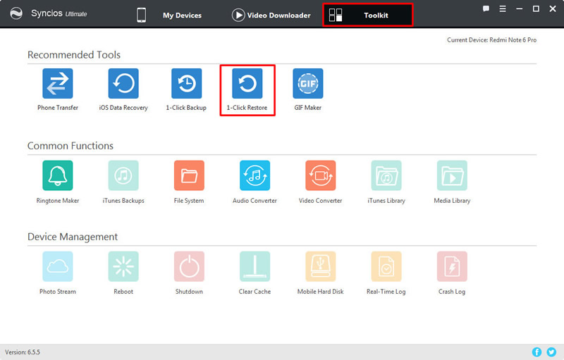 syncios 1-click restore redmi note 6 pro