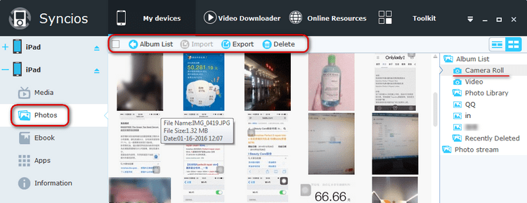 Syncios iPad Photo Transfer
