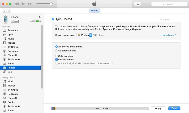 sync photos and videos to iPhone 16 with iTunes