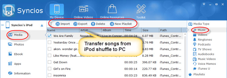 transfer music from ipod shuffle to computer