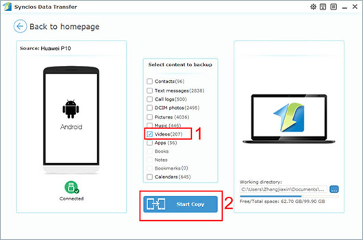 transfer video from huawei p10 to pc with data transfer step2