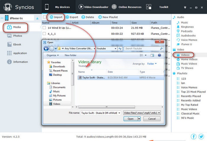Transfer Video from pc to iPhone 6s with Syncios