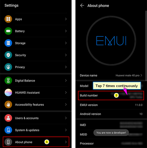 enable debugging mode on Huawei Mate 40/40 Pro