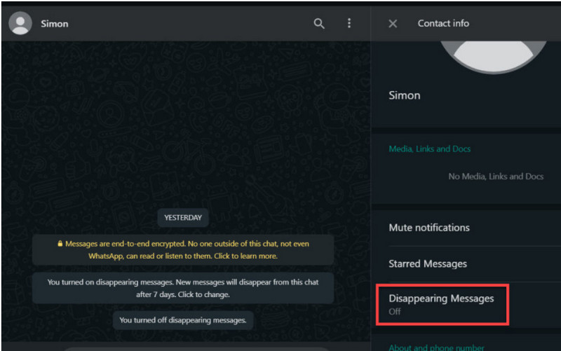 enable WhatsApp disappearing messages feature on web, desktop