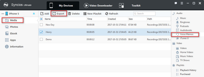 Syncios iPhone Voice Memos Transfer