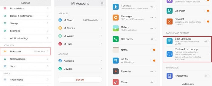 backup and restore Xiaomi via Mi cloud